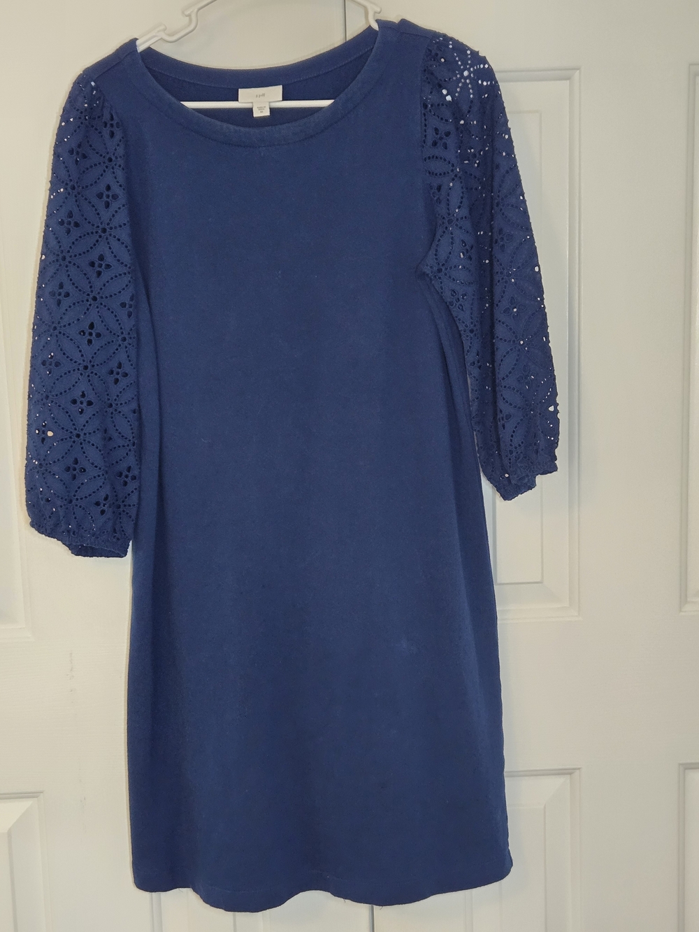 J. Jill Blue Eyelet Sleeve Midi Shift Dress Wearever Cotton Size XS